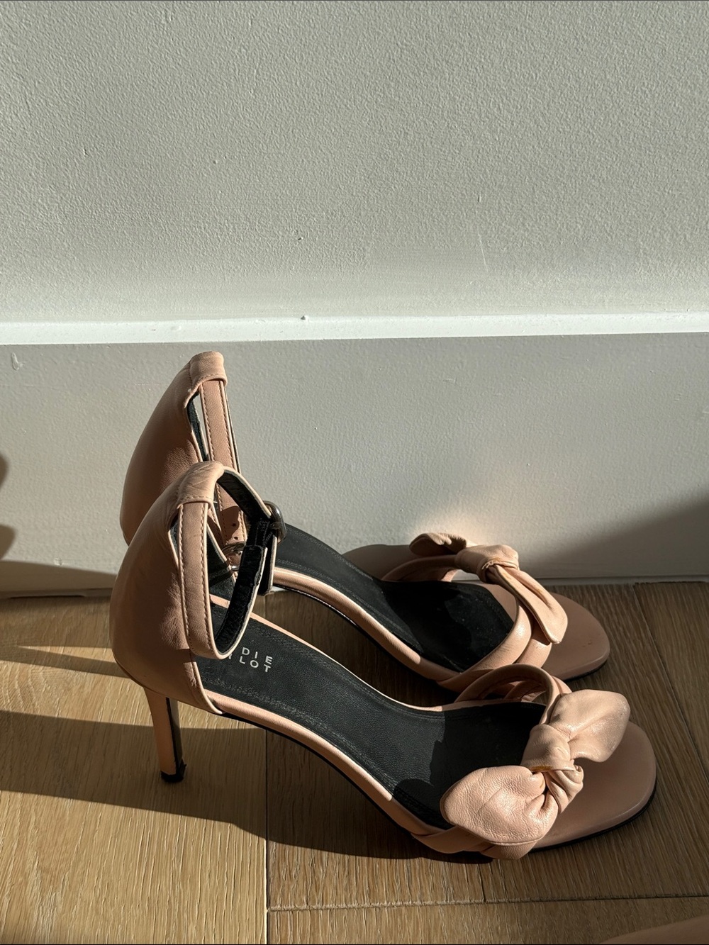 Knot Front Ankle-Strap Heels in Blush Pink